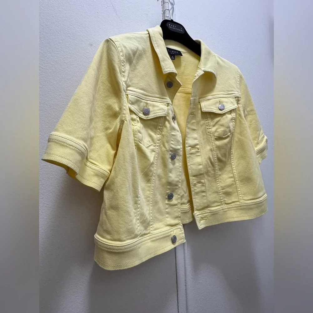 Talbots SHORT SLEEVE Cropped JEAN JACKET - DAISY Medium Butter Yellow - Picture 5 of 6